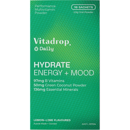 Vitadrop Daily Hydrate Energy+ Mood Lemon-Lime 10 Pack