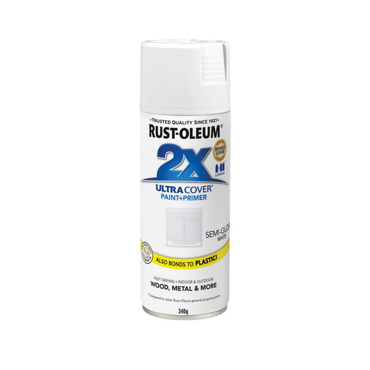 Rust Oleum 2X Ultra Cover Semi Gloss Spray Paint White 340g