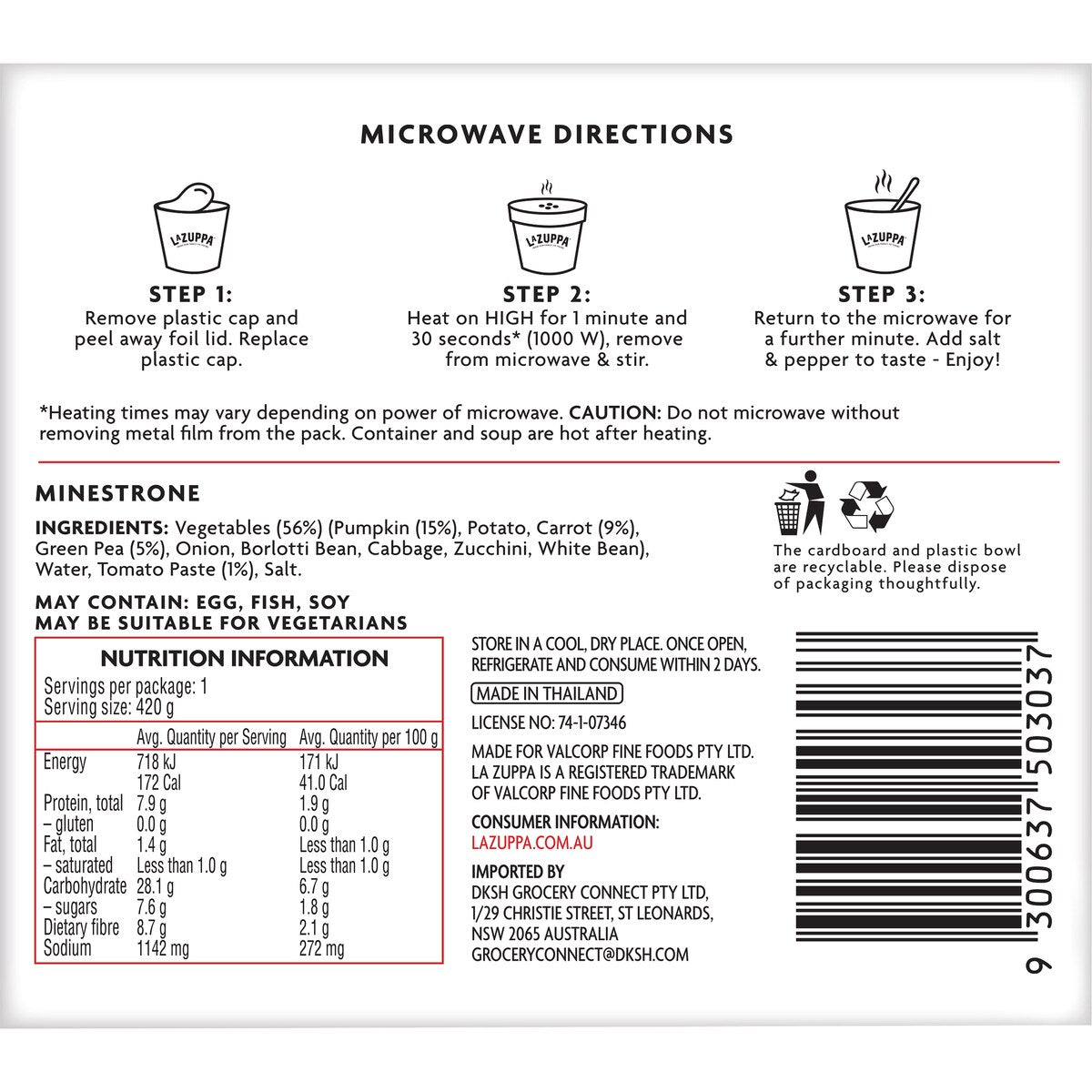 La Zuppa Microwave Soup Minestrone 420g