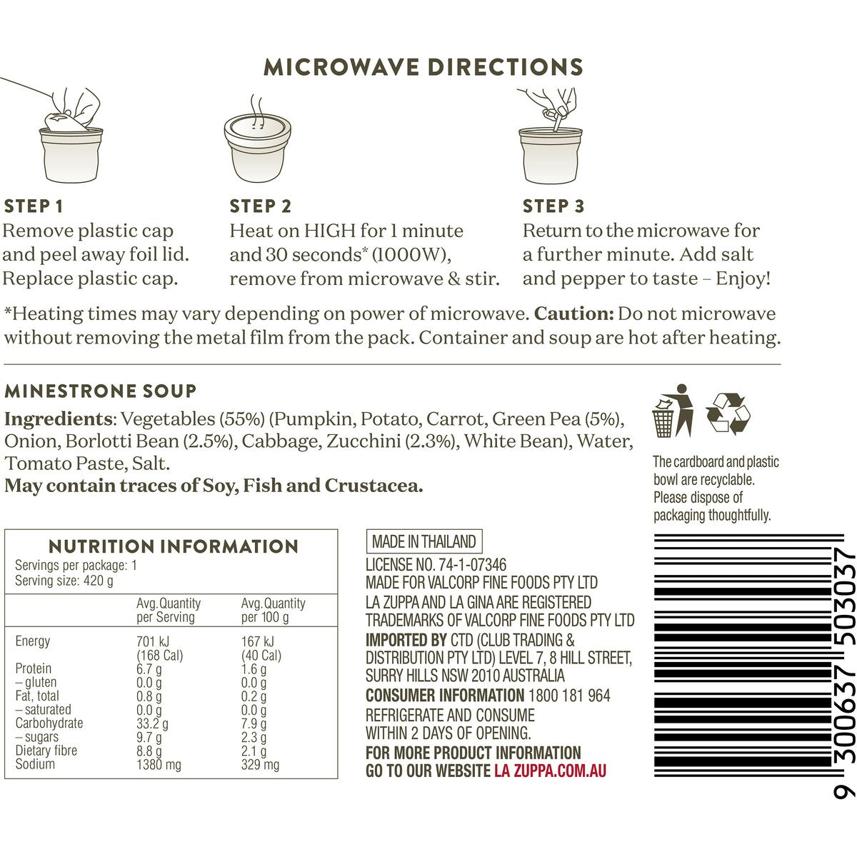 La Zuppa Microwave Soup Minestrone 420g