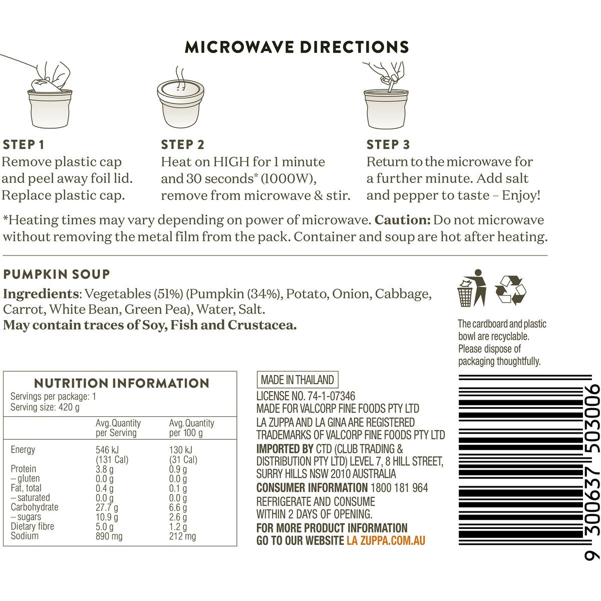 La Zuppa Microwave Soup Pumpkin 420g