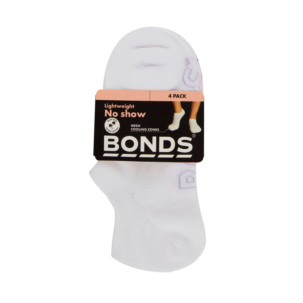 Bonds Womens Logo Light No Show Size 3 - 8 - 4 pack