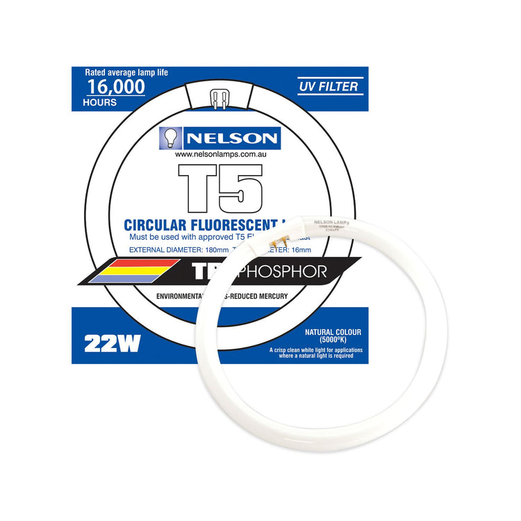 Nelson 22w 185mm T5 Natural White Tri Phosphor Circular Fluorescent Tube