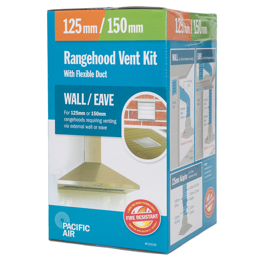 Pacific Air 125mm/150mm Rangehood Vent Kit with Flexible Duct Wall or Eve