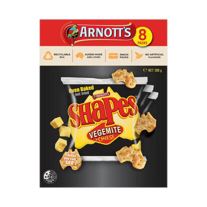 Arnott's Shapes Vegemite & Cheese Cracker Multipack 8 Pack - 200g