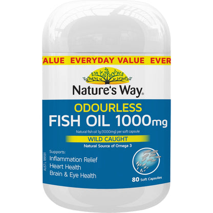 Natures Way Odourless Fish Oil 1000mg Soft Capsules 80 pack