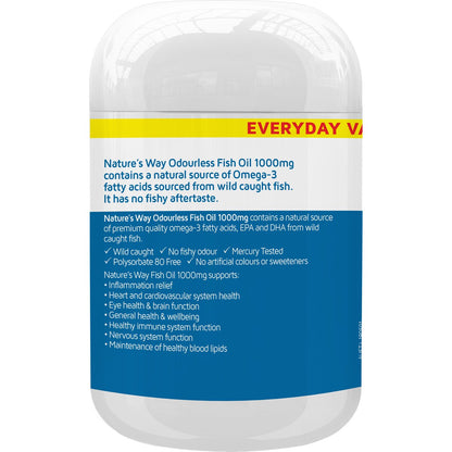 Natures Way Odourless Fish Oil 1000mg Soft Capsules 80 pack