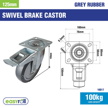 Easyroll Swivel Brake Castor - 125mm