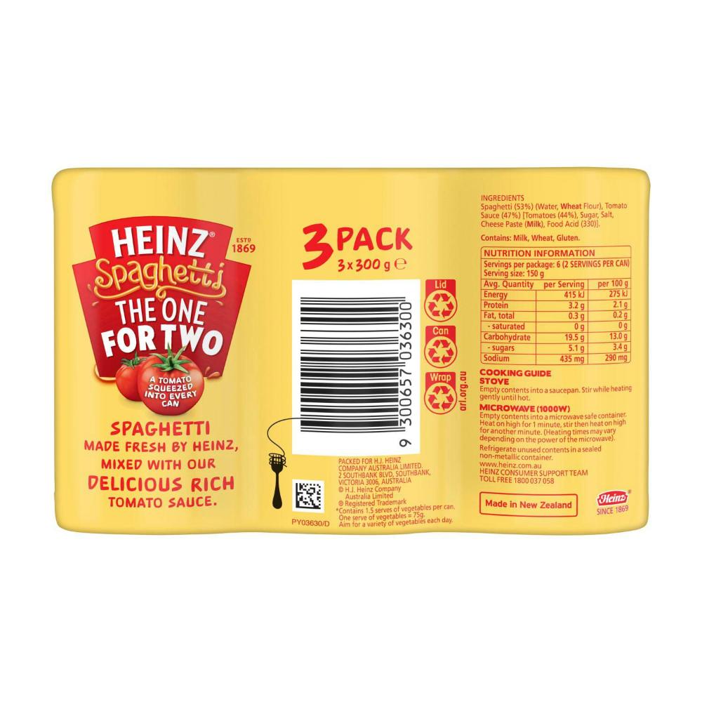 Heinz Spaghetti Tomato & Cheese Pasta 3 Pack - 900g