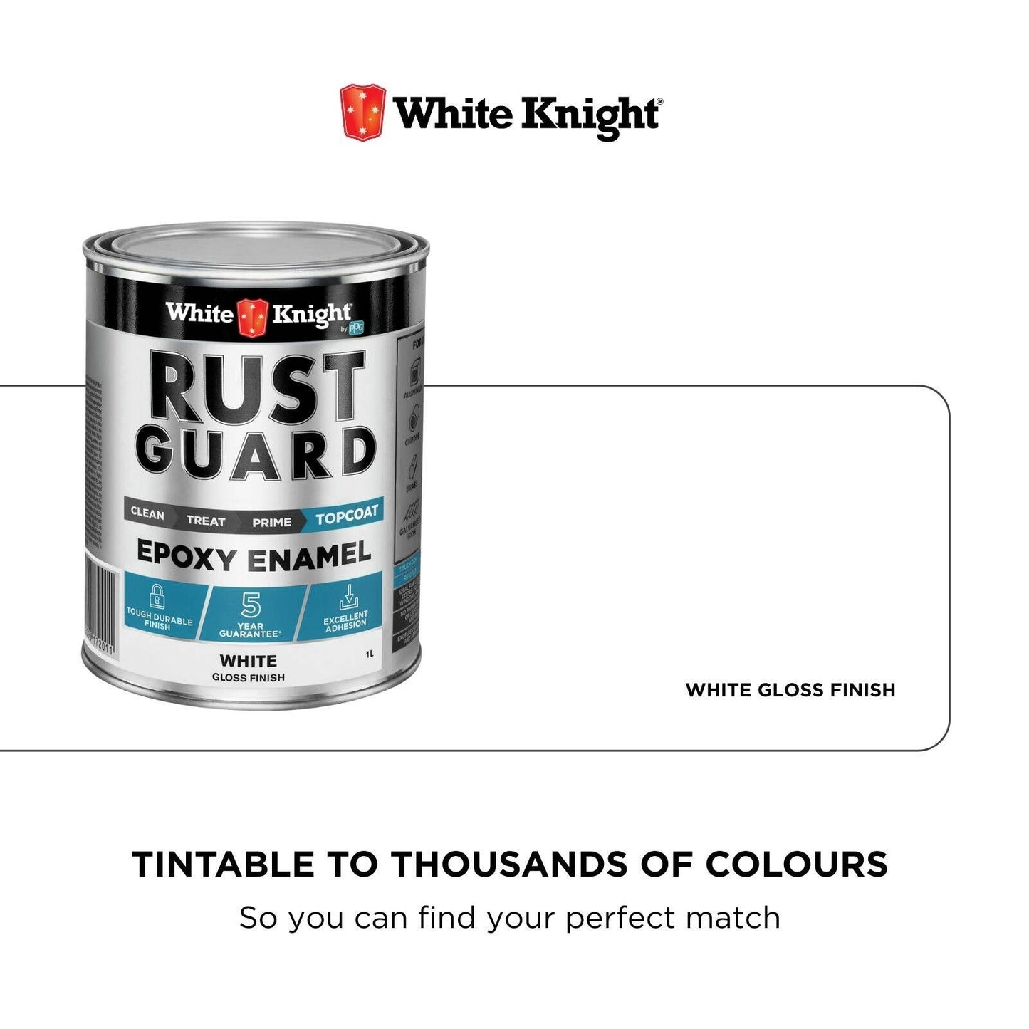 White Knight Rust Guard Epoxy Enamel Paint - 1L - White Gloss