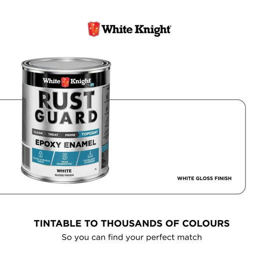 White Knight Rust Guard Epoxy Enamel White Gloss Topcoat Paint - 1L