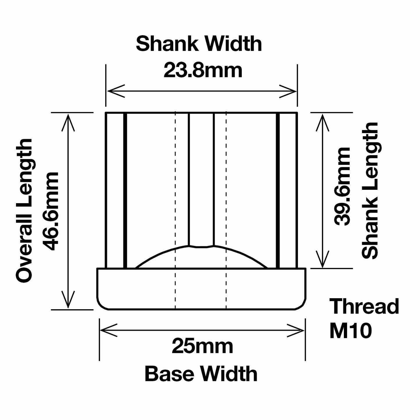 Richmond Square Threaded Tube Insert - 25mm x M10 - 2 Pack