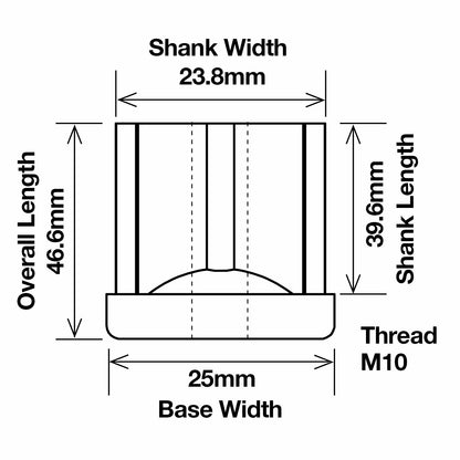 Richmond Square Threaded Tube Insert - 25mm x M10 - 2 Pack
