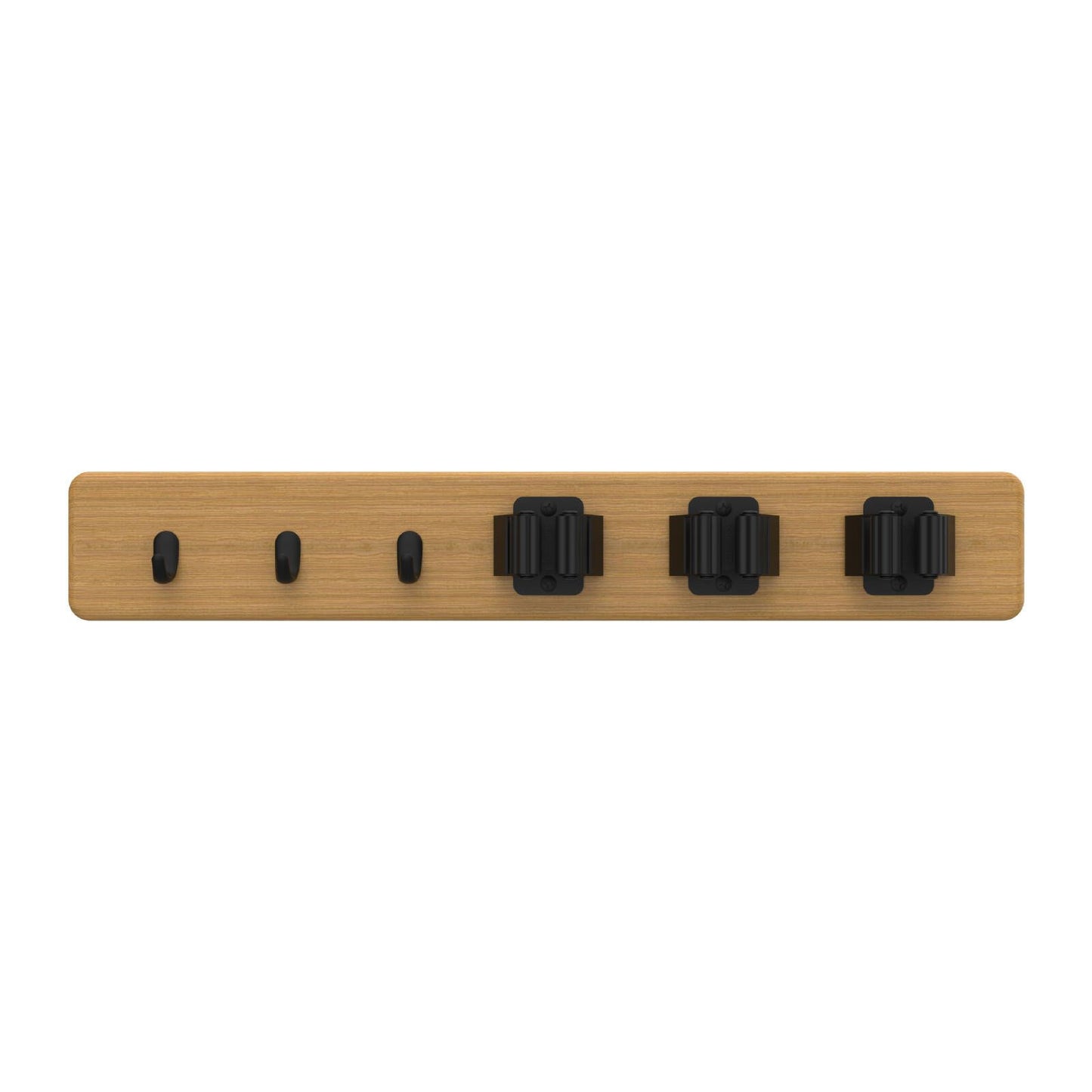 Mode Bamboo Hook Rack - 3 Hooks & 3 Grips - 450 x 70mm - Black
