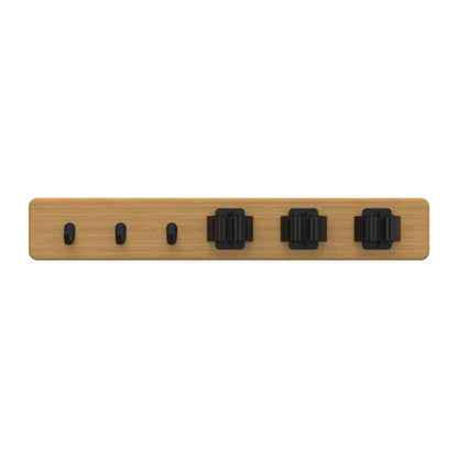 Mode Bamboo Hook Rack - 3 Hooks & 3 Grips - 450 x 70mm - Black