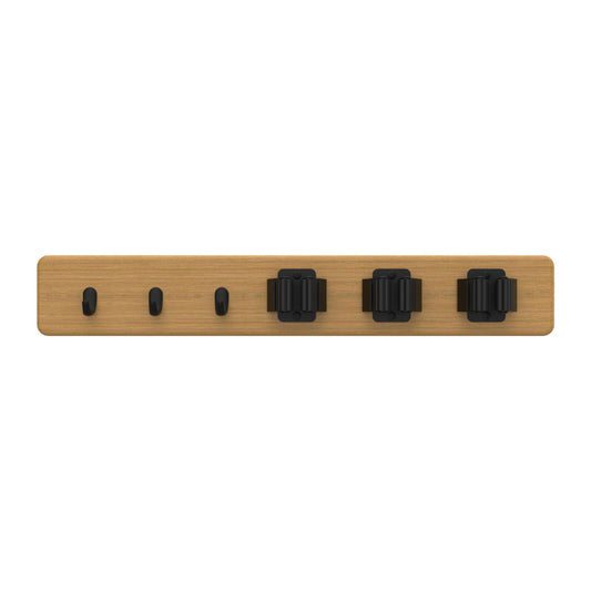 Mode Bamboo Hook Rack - 3 Hooks & 3 Grips - 450 x 70mm - Black