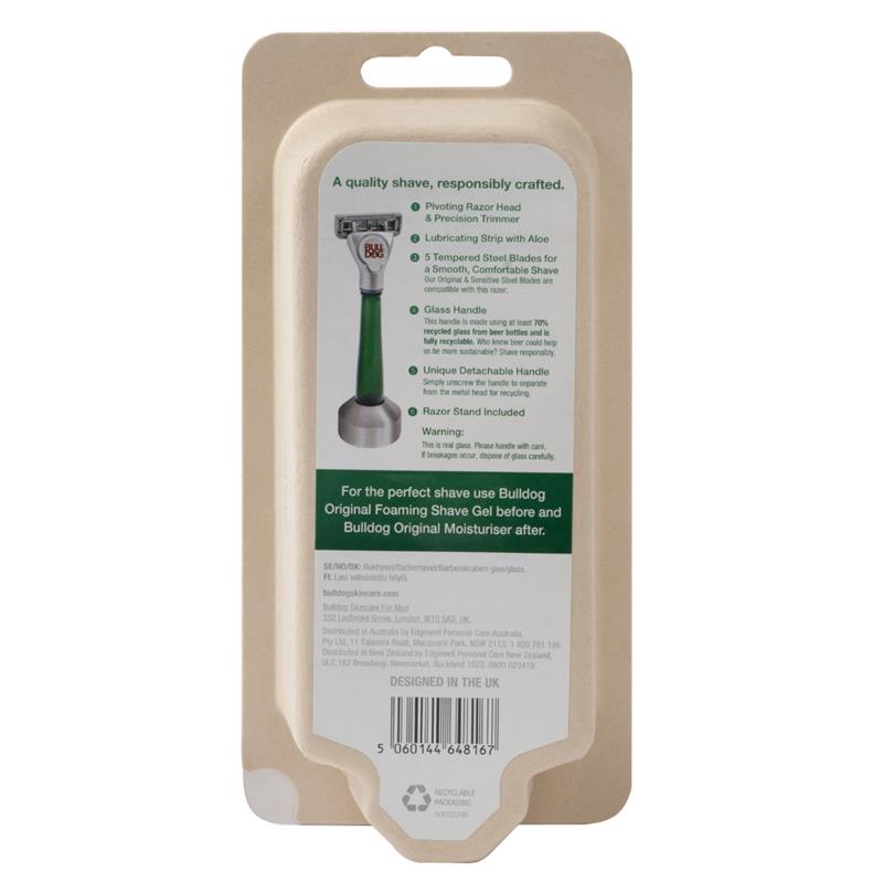 Bulldog Original Glass Razor Kit, 5-Blade Cartridge & Recyclable Stand