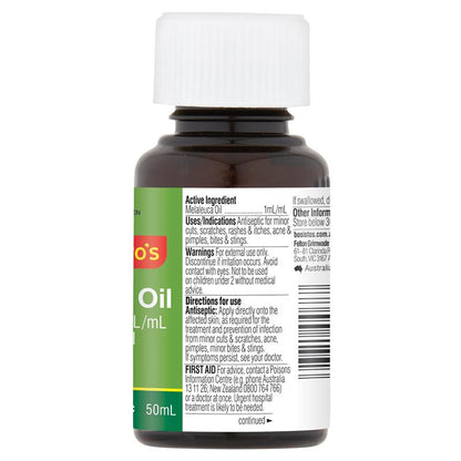 Bosisto's Tea Tree Oil 50mL - Pure Natural Essential Oil