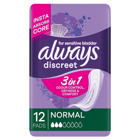 Always Discreet Level 3 Incontinence Pads 12 Pack for Bladder Leaks