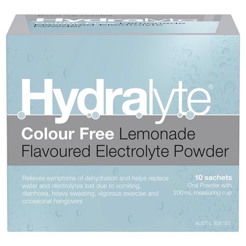 Hydralyte Electrolyte Powder - Colour Free Lemonade - 4.9g x 10 Sachets