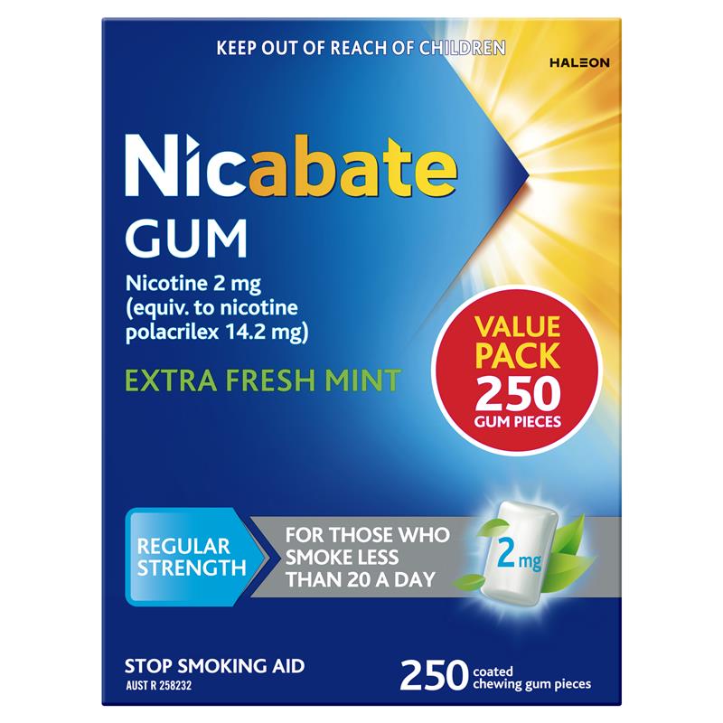 Nicabate Gum 2mg Extra Fresh 250 Pieces - Effective Smoking Cessation Aid