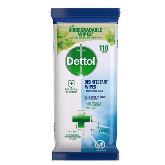 Dettol Antibacterial Disinfectant Surface Biodegradable Cleaning Wipes 110 Pack - Effective Germ Protection