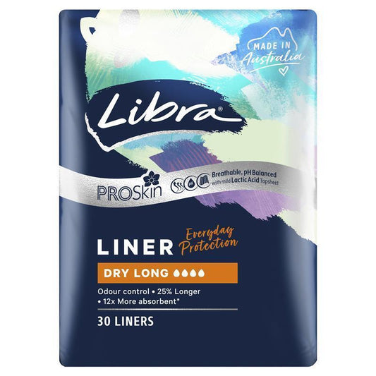 Libra Dry Long Liners 30-Liners – 12x Absorbent, Odor Control, Anti-Bunching