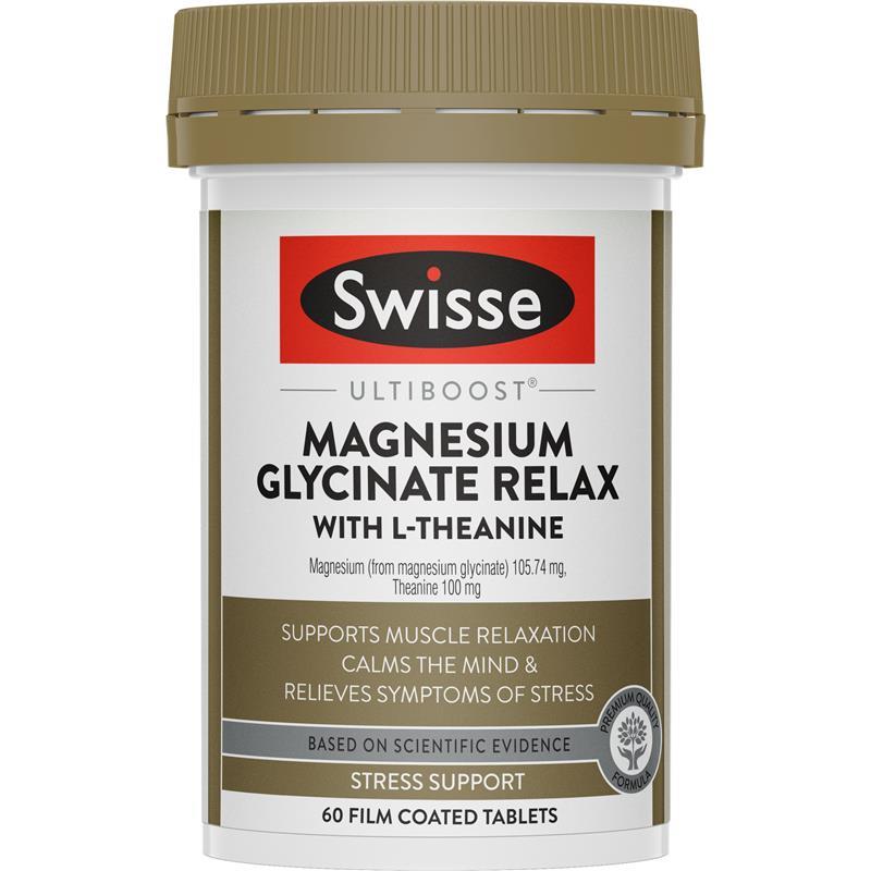 Swisse Ultiboost Magnesium Glycinate Relax + L-Theanine Day 60 Tablets