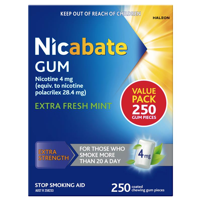 Nicabate Gum 4mg Extra Fresh 250 Pieces - Stronger Support for Smokers