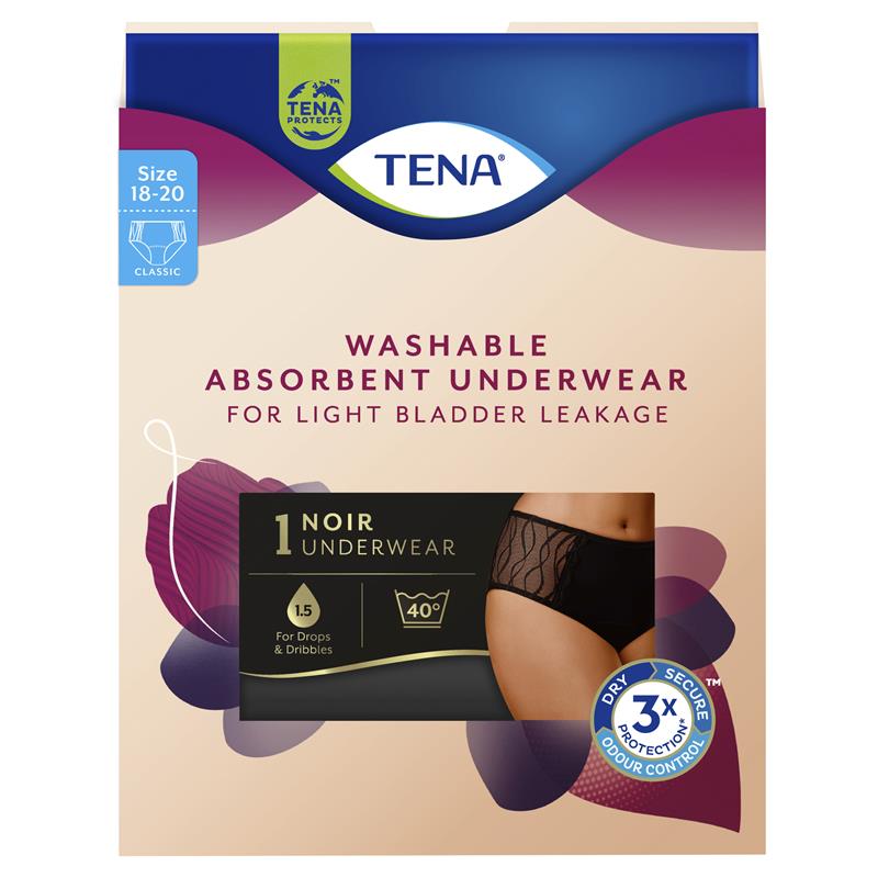 TENA Washable Absorbent Underwear Classic Noir - Size 18-20
