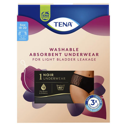 TENA Washable Absorbent Underwear Classic Noir - Size 18-20