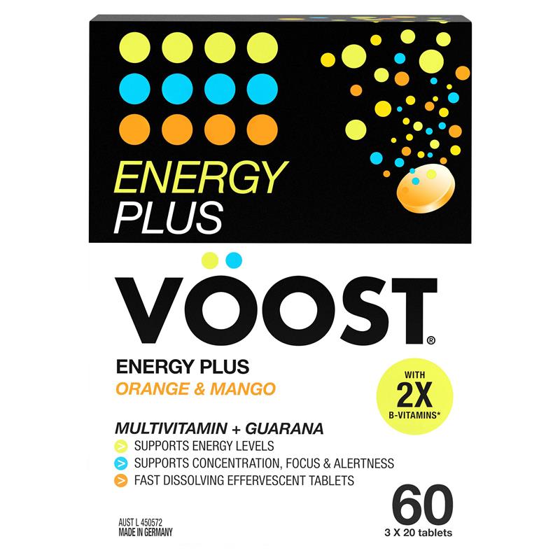 Voost Energy Plus Orange & Mango Effervescent Tablets - 60 Pack for Energy Production