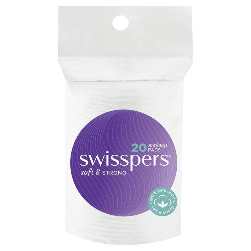 Swisspers 100% Pure Cotton Makeup Pads - 20 Pack for Effortless Beauty