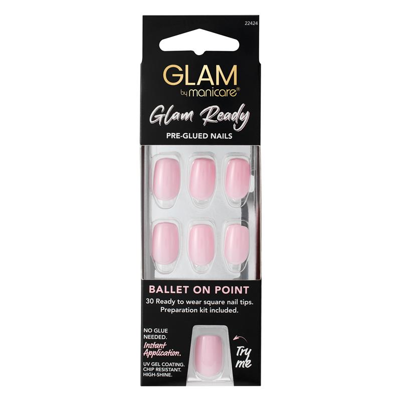 Glam By Manicare Glam Ready Pre-Glued Nails Ballet On Point 30 Pieces