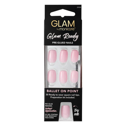 Glam By Manicare Glam Ready Pre-Glued Nails Ballet On Point 30 Pieces