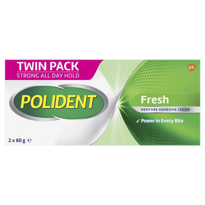 Polident Denture Adhesive Cream - Fresh Mint (2x60g Pack Exclusive Size)