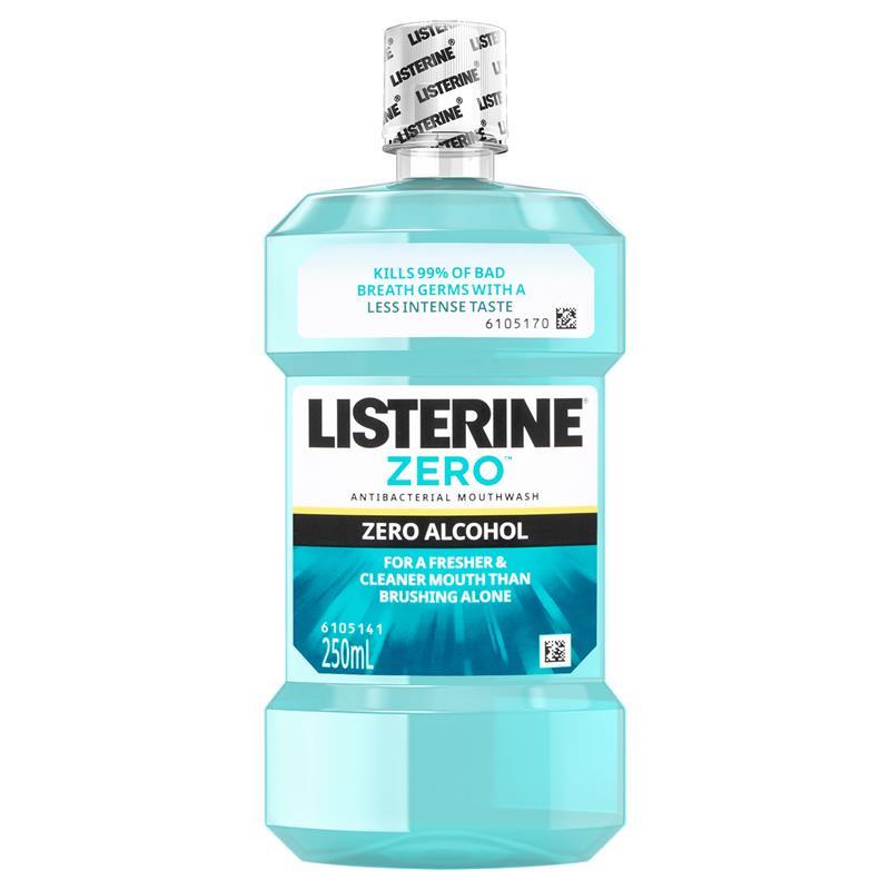 Listerine Zero Alcohol Antibacterial Mouthwash Less Intense Taste 250mL