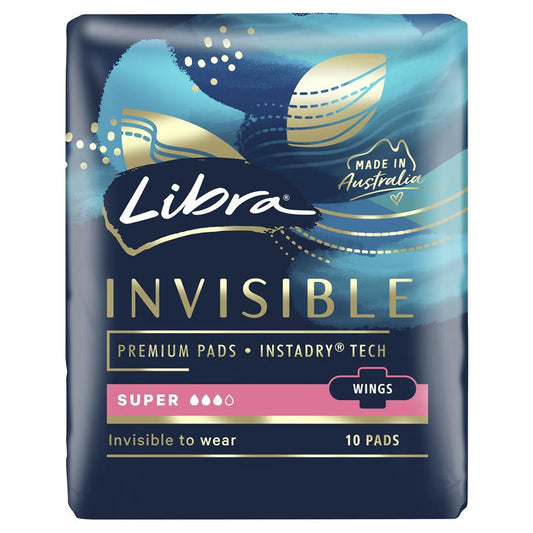 Libra Invisible Super Pads with Wings, BodyFit, 10-Pack