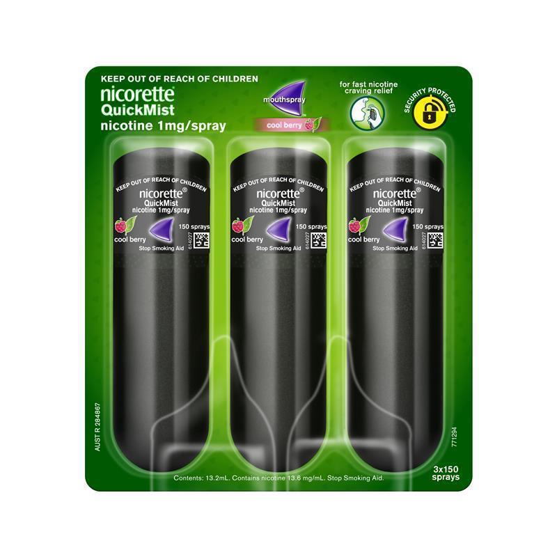 Nicorette Quit Smoking QuickMist Nicotine Mouth Spray Cool Berry 3 x 150 Pack