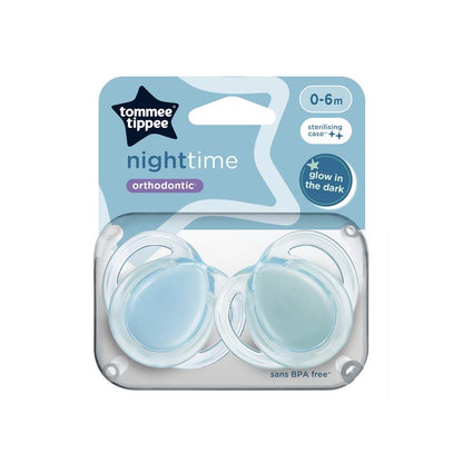 Tommee Tippee Night Time Soothers (0-6M) - Pack of 2 with Steriliser Box