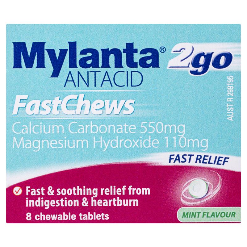 Mylanta 2Go Antacid FastChews Tablets Mint - 8 Pack