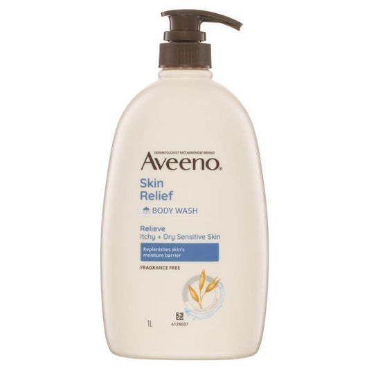 Aveeno Skin Relief Fragrance-Free Body Wash 1L for Dry, Sensitive Skin