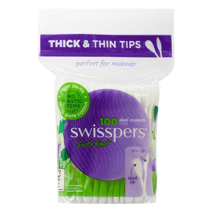 Swisspers Earth Kind Cosmetic Cotton Tips with Paper Stems - 100 Pack