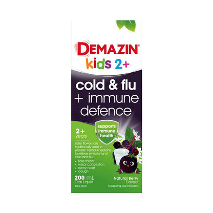 Demazin Kids 2+ Cold & Flu + Immune Defence Natural Berry Oral Liquid 200mL