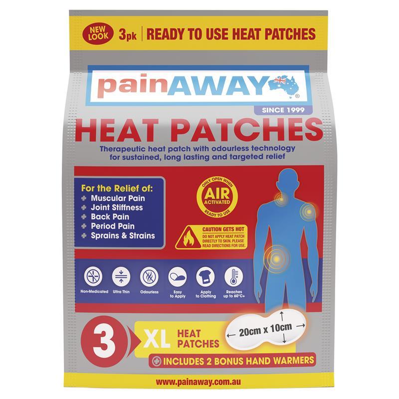 Pain Away Heat Patches XL 3 Pack - Enhanced Comfort for Muscle and Joint Pain