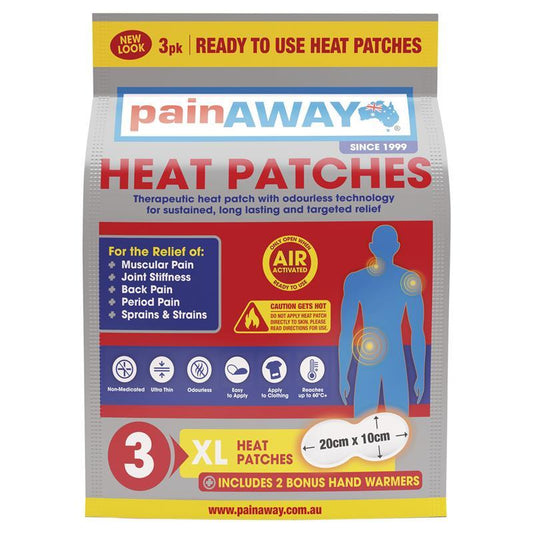 Pain Away Heat Patches XL 3 Pack - Enhanced Comfort for Muscle and Joint Pain