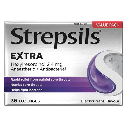 Strepsils Extra Blackcurrant Lozenges - Fast Numbing Sore Throat Relief (36 Pack)