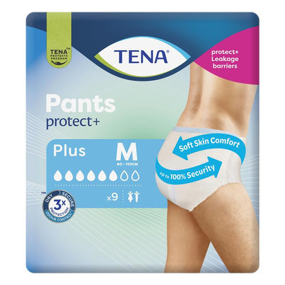 TENA Protect+ Incontinence Pants Medium 9-Pants, Unisex, Superior Leak Protection