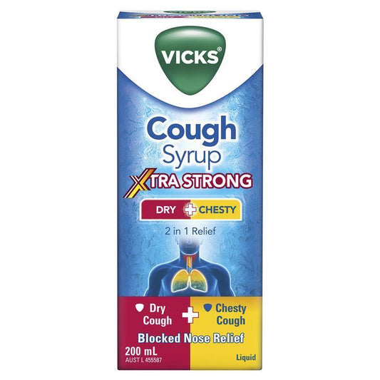 Vicks Cough Syrup Xtra Strong Dry + Chesty - 200ml