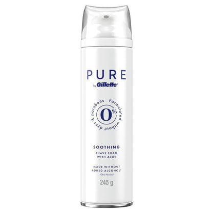 Gillette Pure Shave Foam 245g – Aloe Infused, Paraben & Dye-Free for Sensitive Skin
